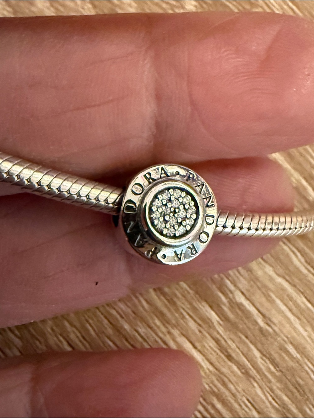 Pandora Silver Pavé Round Charm with Crystal Center